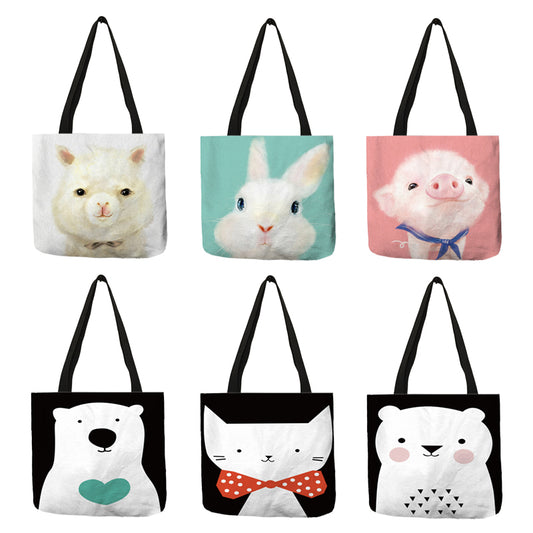 Sac à bandoulière réutilisable et décontracté avec imprimé animal mignon, cochon et chat