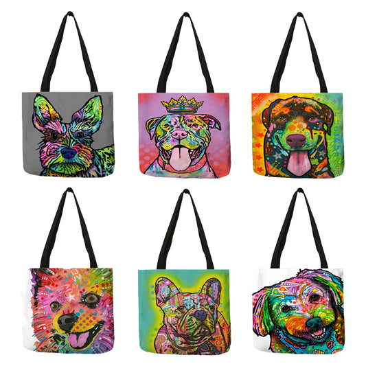 Sac à main en lin à motif animalier coloré et tendance, chiens et chats