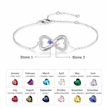 Customized Heart Birthstone Personalized Engrave Name Bracelet