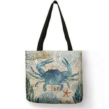 Sac de courses écologique à imprimé coquillages et hippocampes rétro