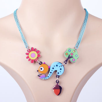 Acrylic Squirrel Flower Tree Necklace