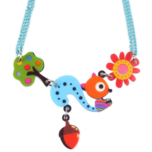 Acrylic Squirrel Flower Tree Necklace