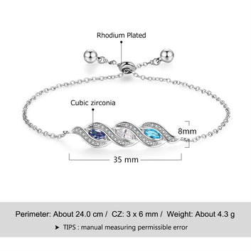 Pulsera personalizada con 3 piedras de nacimiento y circonitas cúbicas pavimentadas