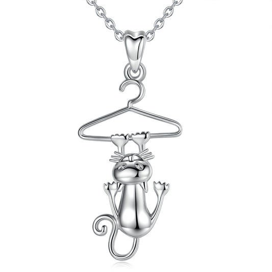 Collier pendentif en argent sterling 925 avec pendentif en forme de chat à longue queue