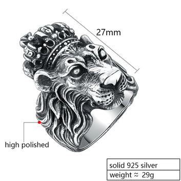 Anillo vintage de plata de ley 925 con corona y el Rey León