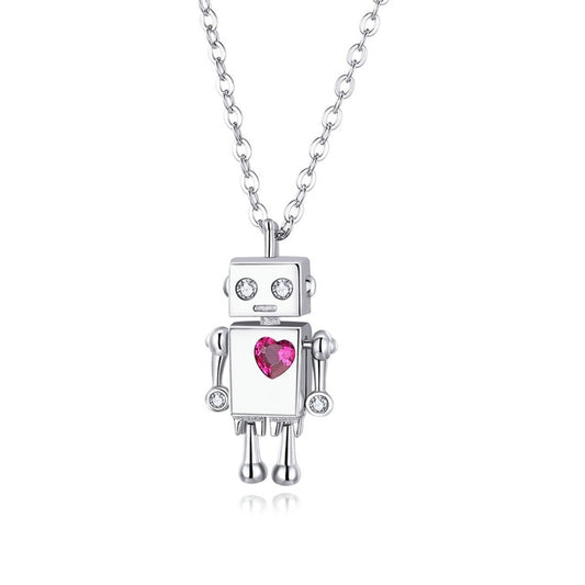Collar de plata de ley 925 con diseño de robot amante