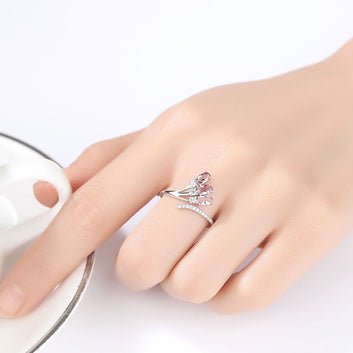 Pure 925 Sterling Silver Adjustable Open Engagement Gemstone Ring