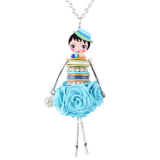 Collar de muñeca de cristal de concha hecho a mano, muñeca francesa, aleación, niña, flor, joyería de moda
