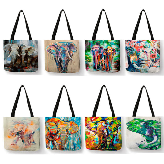 Sac fourre-tout classique bohème indien avec motif éléphant coloré et peinture à l'huile