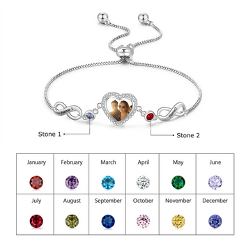 Personalized Custom Photo 2 Birthstones Adjustable Chain Engraved Name Bracelet
