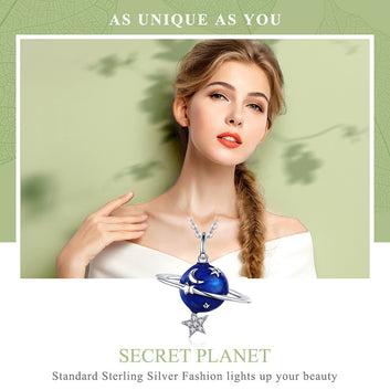 Collar de plata de ley 925 con planeta secreto, luna y estrella