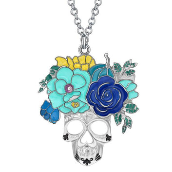 Floral Enamel Alloy Halloween Flower Skull Necklace