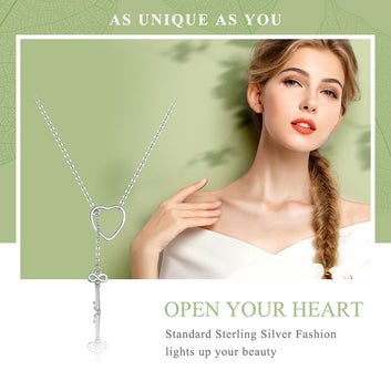 Collar con candado de corazón dulce en plata de ley 925