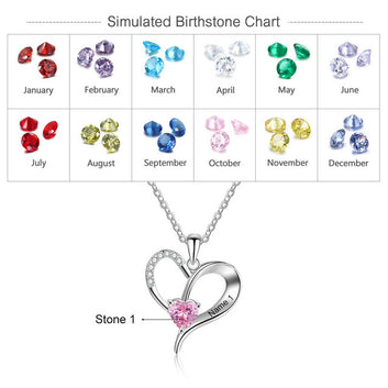 Collares de corazón personalizados para mujer, color plata, con piedra de nacimiento personalizada y grabado de nombre.