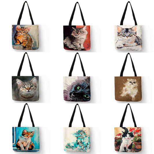 Sac de courses créatif avec imprimé peinture à l'huile de chat