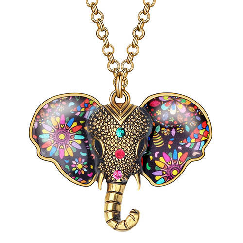 Alloy Antique Gold Plated Floral Elephant Necklace