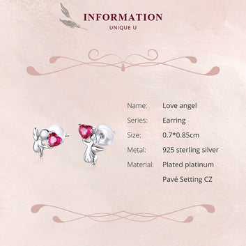 Pendientes de ángel con corazón en plata de ley 925