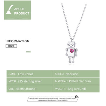 Collar de plata de ley 925 con diseño de robot amante