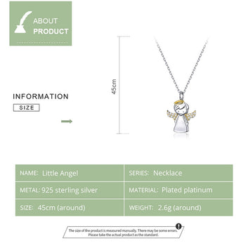 Collar con colgante de ángel pequeño en plata de ley 925 con piedra de gota de agua
