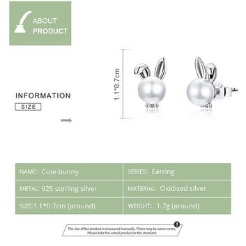 Pendientes de conejito lindo de plata de ley 925