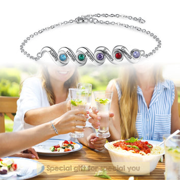 Personalized 5 Inlaid Birthstones Custom Name Engraved Bracelet