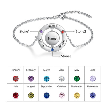 Pulsera personalizada con nombre grabado y piedra de nacimiento del árbol de la vida