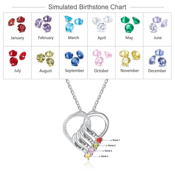 Collar con colgante de corazón familiar personalizado con 2-6 piedras de nacimiento y nombre grabado personalizado.