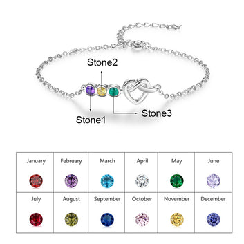 Pulsera ajustable personalizada con piedras de nacimiento de corazón
