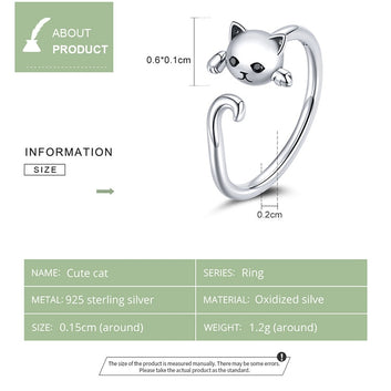 Anillo de plata de ley 925 con un bonito gato