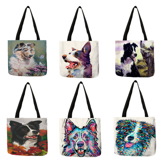 Sac fourre-tout populaire à imprimé aquarelle de chien Collie