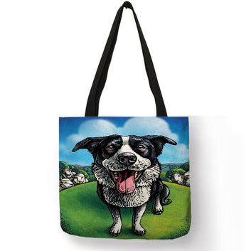 Sac fourre-tout populaire à imprimé aquarelle de chien Collie