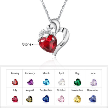 Collar personalizado para madre e hijo con piedra de nacimiento de corazón y nombre grabado personalizado