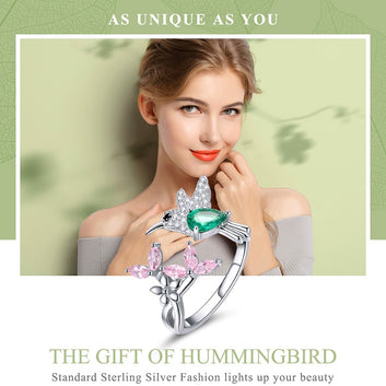 Anillo luminoso de colibrí ajustable de plata de ley 925