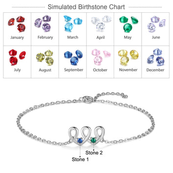 Personalized 2 Birthstones Heart Custom Geometric Bracelet