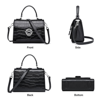 Designer Cow Leather Women Vintage Crocodile Pattern Lady Handbag