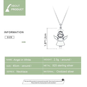Collar de ángel de la guarda con esmalte blanco en plata de ley 925
