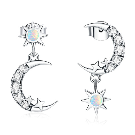 Pendientes de plata de ley 925 con estrella y luna brillantes