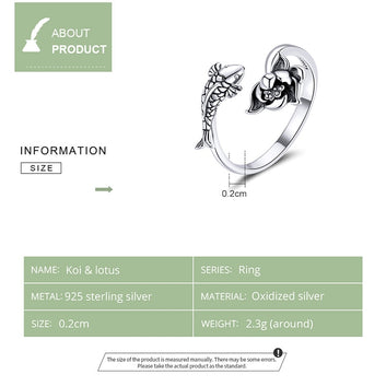 Anillo de loto koi natural en plata de ley 925