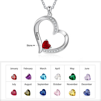 Colgante de corazón personalizado con grabado de nombre (1-6), collar clásico con piedra de nacimiento DIY