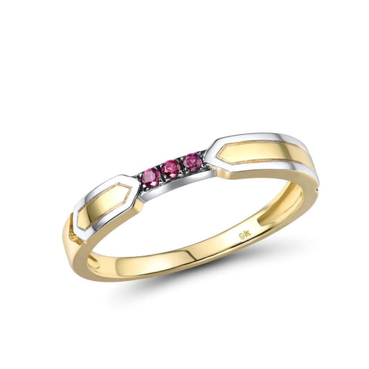 Anillo de compromiso con rubí en oro amarillo 375 de 9 quilates para aniversario, joyería fina y moderna.