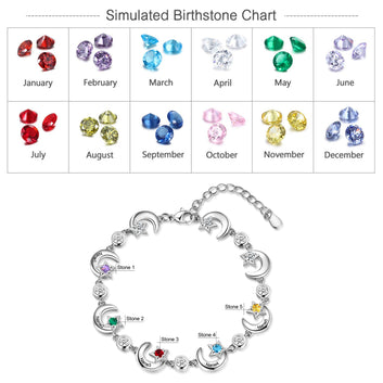 Personalized Birthstone Star Moon Customized 2-6 Name Engraving Bracelet