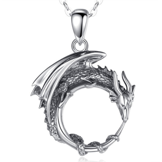 Collar de dragón fresco de plata de ley 925