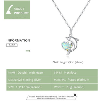 Collar de delfín con corazón en plata de ley 925