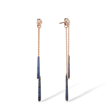 Pendientes colgantes de zafiro brillante creado en laboratorio en oro rosa 9K 375