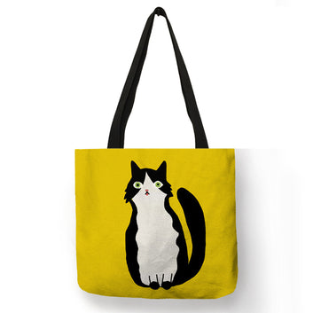 Sac à bandoulière imprimé chat noir, peinture animalière