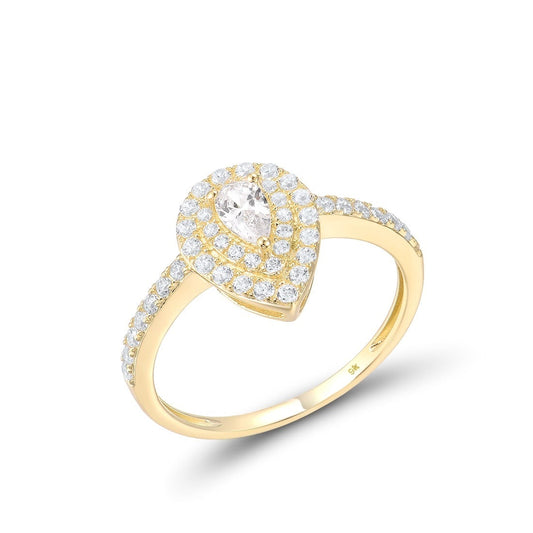 Anillo de oro amarillo 9K 375 con circonitas cúbicas blancas y forma de pera brillante
