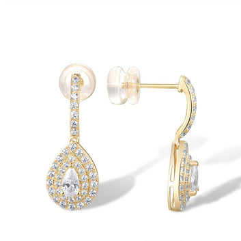 Pendientes de oro amarillo 9K 375 con circonitas blancas y brillantes en forma de pera