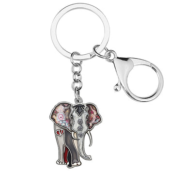 Enamel Rhinestone Floral Africa Elephant Keychains