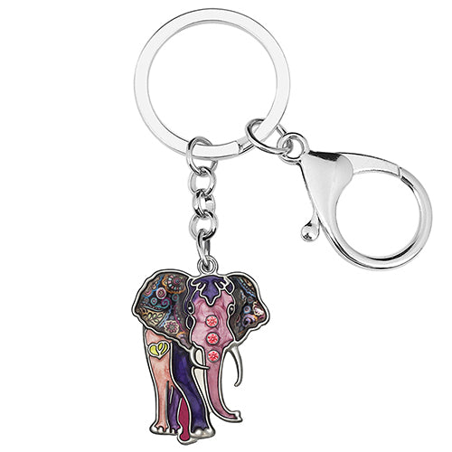 Enamel Rhinestone Floral Africa Elephant Keychains