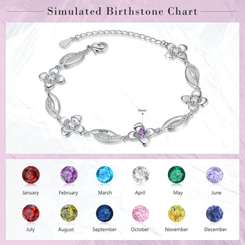 Pulsera personalizada con flores y 5 piedras de nacimiento con nombre grabado